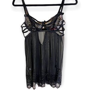 Seven 'Til Midnight (S) Sheer & Strappy Black Babydoll Lingerie
